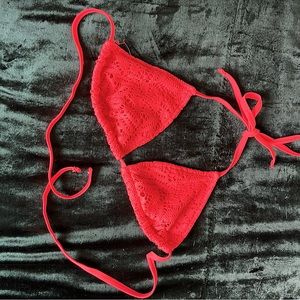 Aerie Crochet Dusty Red Bikini Top size large